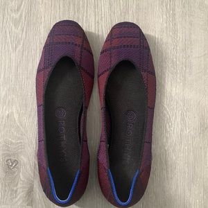 Rothy’s cranberry plaid square toe flats 9
